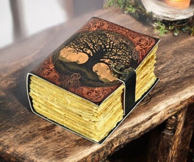 400page Tree of Life Leather Journal Gothic Notebook Tree of life Grimoire Print-image