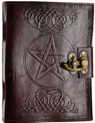 Pentagram and Celtic Knot Leather Bound Locking Blank Book of Shadows!-image