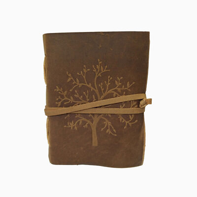 Leather Handcrafted Tree Embossed Vintage Brown Diary Daily Writing Journal-image