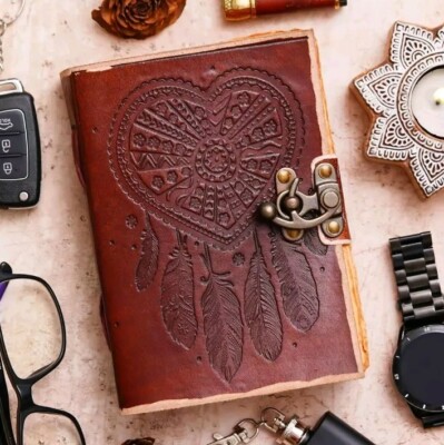 Vintage Leather bound Journal Antique Handmade Paper Notebook Diary Sketchbook-image