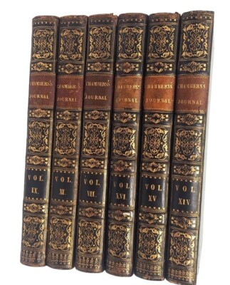 6 Antique Volumes Chamber's Journals Leather Spines Edinburgh Scotland 1840s-image