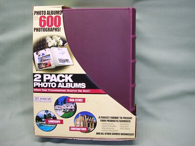 Set of 2 Archival Photo Albums, Vintage Bound Look, Maroon Leatherette Cover NIP-image