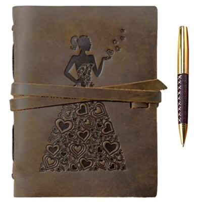JOURNAL with Pen Notebook Lady in Heart Dress 300 Pages 8x6