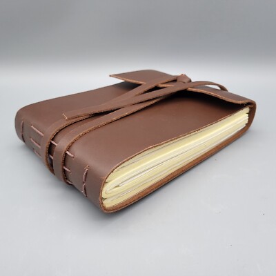 Rustic Town Leather Photo Album Scrapbook Wrap Closure Blank Pages Hold 4x6/5x7-image