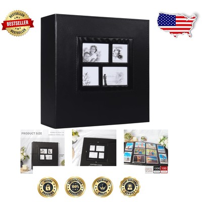 Elegant 1000 Pocket Photo Album - Black PU Leather, Retains Family Memories-image