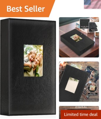 Luxurious Horizontal Photo Album - 300 Pockets for 4x6 Pictures in Black Leather-image