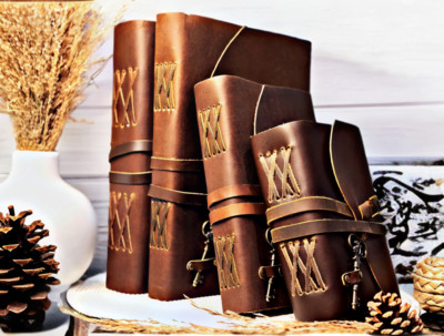 Leather Bound Vintage Journal Handmade Junk Journal Spell Book of Shadows gifts-image