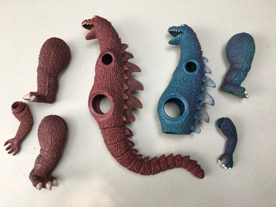vintage godzilla hong kong figure lot for parts two colors blue , green-image