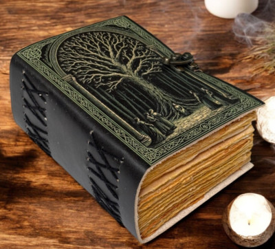 400page Tree of Life Leather Journal Gothic Notebook Tree of life Grimoire Print-image