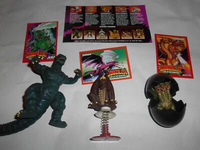 Trendmasters 1994 figures Godzilla Jump-up Rodan Hatched Ghidorah, Cards, extras-image