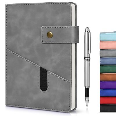 Grey A5 Lined Leather Journal Notebook for Men Women,5.9 X 8.4