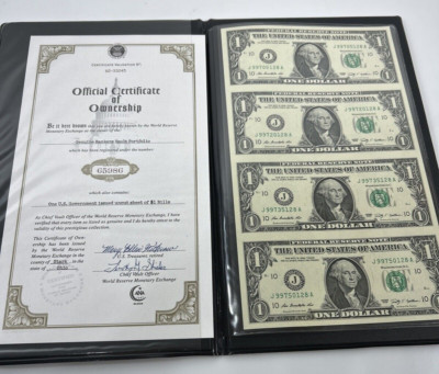 World Reserve Monetary Exchange Leather Bound 1.00 Bill 4 Up Banker-image