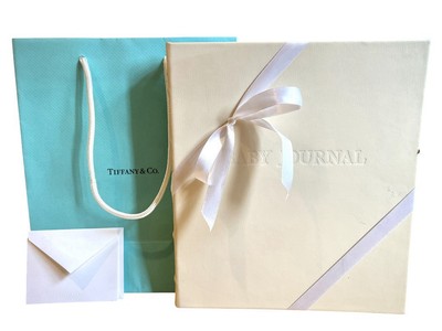 Tiffany & Co. Elegant White Leather Bound Hard Cover Baby Journal; Unused; c1999-image