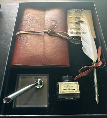 Leather Bound Journal and Calligraphy Pen Set with Ink Pen Holder Various Tips-image