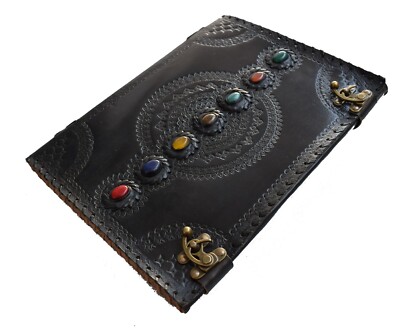 Leather Journal Seven Stone Chakra Notebook Blank Bound Papers Book of Shadows-image