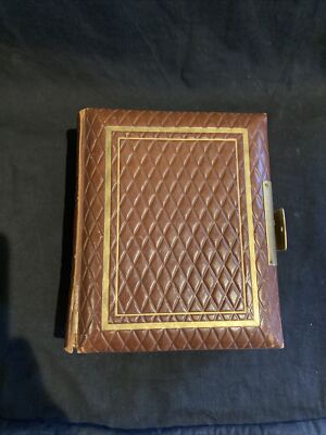 Gilt edge leather bound portrait Photo album with brass clasp empty Dated 4/1880-image