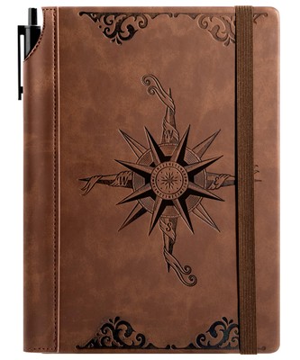 Compass Leather Notebook Journal for Men, 100 GSM 288 Pages Lined Journals fo...-image
