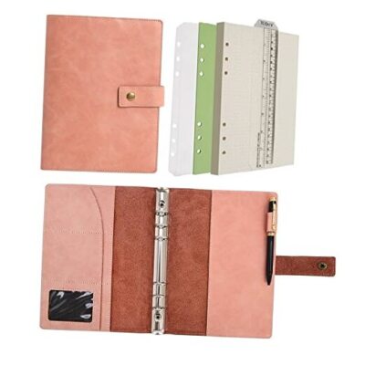  Leather Journal Dotted Paper Refillable Writing Binder Notebook - A5 Pink-image
