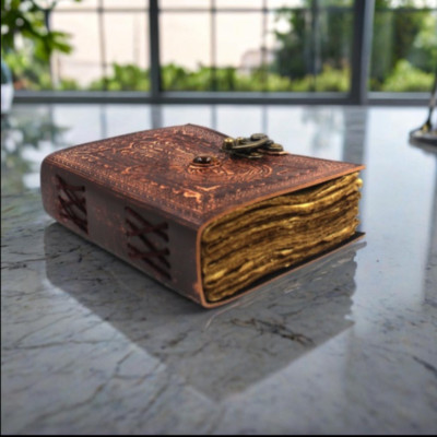 Vintage Leather Handmade Bound Antique Paper Blank Diary/Sketchbook Brown TK07-image