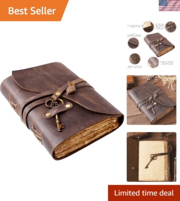 Artisan-Made Vintage Journal - Soft Leather, Deckle Edge Paper & Security Lock-image