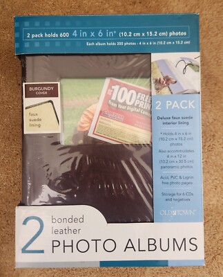 Old Town Bonded Leather Photo Album Holds 300 Photos Each(Pack of 2)Burgundy NEW-image
