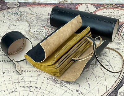 Handmade Scroll Travel Diary Leather Journal LeatherBound Notebook Cotton Paper-image