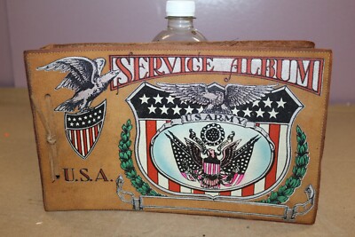 Vintage 1940's WWII U.S. Army Service Leather Bound Photograph Album Sign-image
