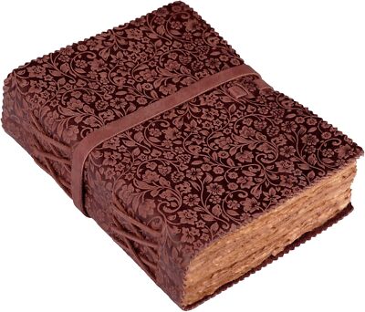 Leather Bound Floral Embossed Journal for Women Men - 200 Pages, 6”X4”(A6), -image