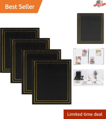 Set of 4 Black Photo Albums - Holds 440 4x6 Photos - Decorative and Durable-image