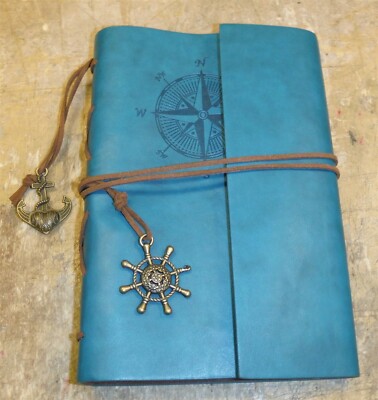 MaleDen Teal Color Leather Bound Travel Journel (Re-Fillable) NICE! FREE SHIP b2-image