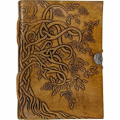 Tree of Life Handmade Leather Journal 200 Unlined Pages Notebook Button Closure-image
