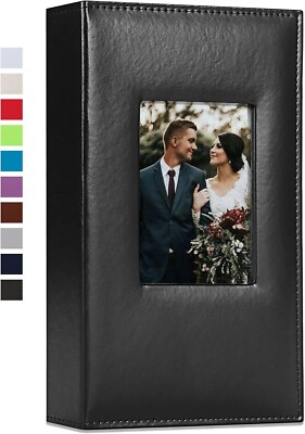 Photo Album 4x6 Photos Leather Cover Picture Book 300 Horizontal Pockets Black-image