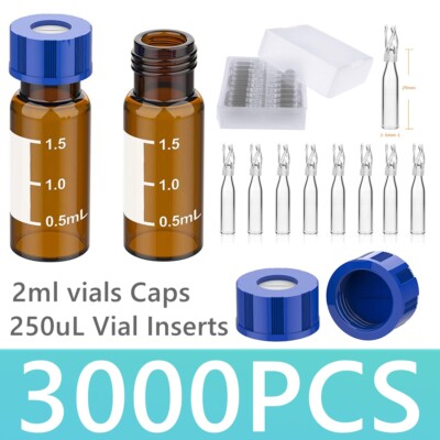 2ml Amber Autosampler Vial Pre-Slit Screw Caps 250ul Vial inserts Glass Polymer-image
