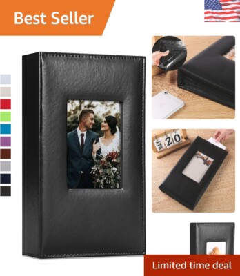 Deluxe Black Leather Photo Album - Holds 300 Photos with Custom Window Design-image