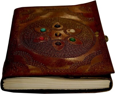 Notebook Blank Pages Leather Journal Bound With Lock Stone Old Vintage Diary-image