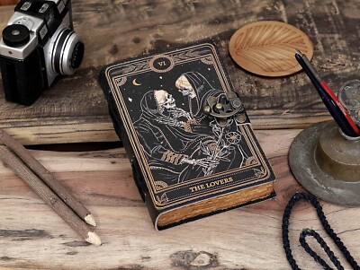 Book of Spells Leather Bound Journal Deckle Edge Paper Grimoire Printed Diary-image