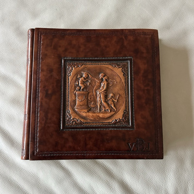 VINTAGE ITALIAN LEATHER Photo Album ORNATE Embossed Cover Handmade 13” X 12.25”-image