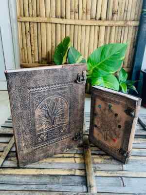 Vintage Leather Journal, Tree of Life, Leather Bound Journal Drawing Two Gift-image