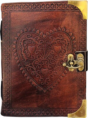 Handmade Heart Embossed Locked Leather Bound Journal Gift for Girls Notepad -image