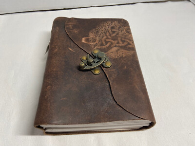 Embossed Soft Leather Bound Tree of Life Journal W/Metal Clasp Parchment Paper-image