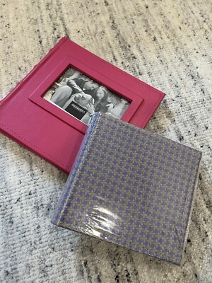 Lot of 2 Photo Albums Hot Pink Leather and Purple Fabric 6x4 inch-image
