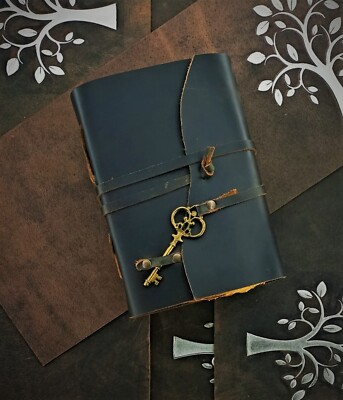 Handmade Leather Bound Vintage Journal Blank Spell Book of Shadows Key Journal-image