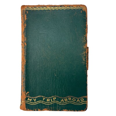 Antique 1920s LEATHER BOUND Itinerary Journal W/ Pencil Holder MY TRIP ABROAD-image