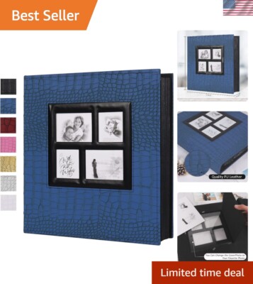 Luxurious 600 Pocket Blue Leather Photo Album - Preserve Your Cherished Moments-image