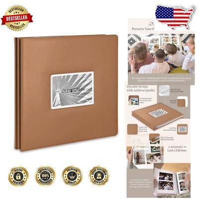 Elegant Bonded Leather Photo Album - Large, Expandable Scrapbook for Memories-image