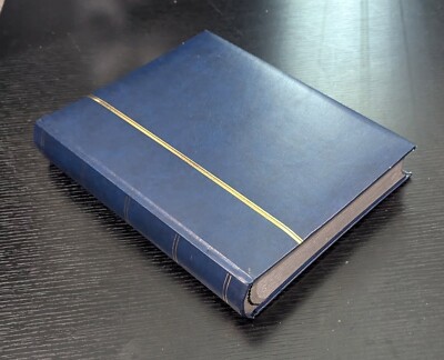 Stamp Stockbook, size A4, 32 black pages, blue leather cover, *NEW W/O TAGS**-image