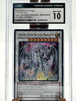 2013 Yu-Gi-Oh! SAGA Blue Eyes SDBE-EN040 Azure-Eyes Silver Dragon 1st Ed CGC 10-image