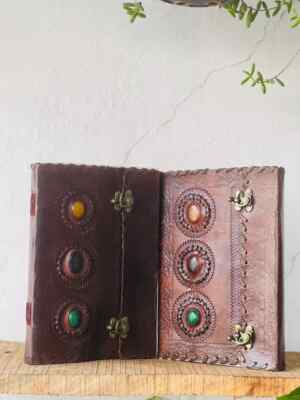 Goat Handmade Leather Journal Beautiful 3 Stone-image
