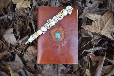 Med Leather Bound BOOK OF SHADOWS Crystal Notebook Journal Grimoire or Diary-image