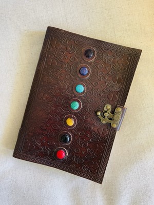 Seven Stone Chakra Brown Leather Journal Notebook Blank Bound Book of Shadows-image